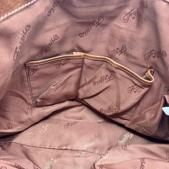 Fossil Tote 1954 Khaki Tan Twill Large Shoulder Bag Brown Leather Trim ZB9495 - Picture 11 of 12